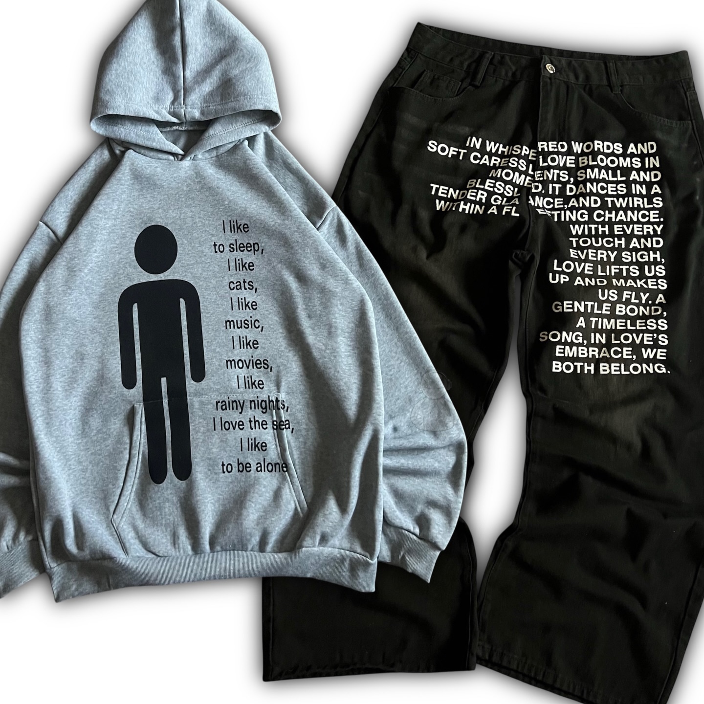 Women'S Fashion Hoodies - American Pattern Letter Jeans Y2K Men