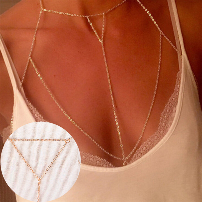 Women'S Fashion Harness - Gold Silver Fashion Link Chain Bra