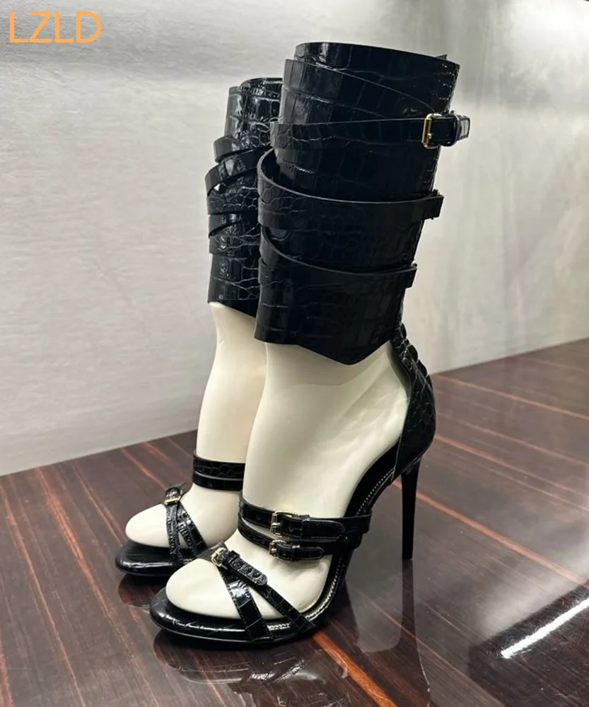 Fashion Women Belt - Black Sexy Catwalk Women Sandals 2025
