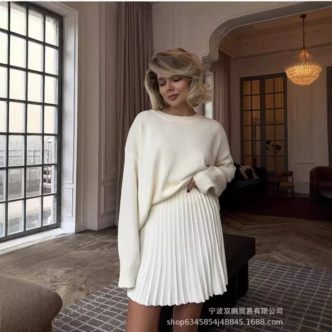 Women'S Fashion Knitwear - Autumn Solid Color O-neck Sweater Dress