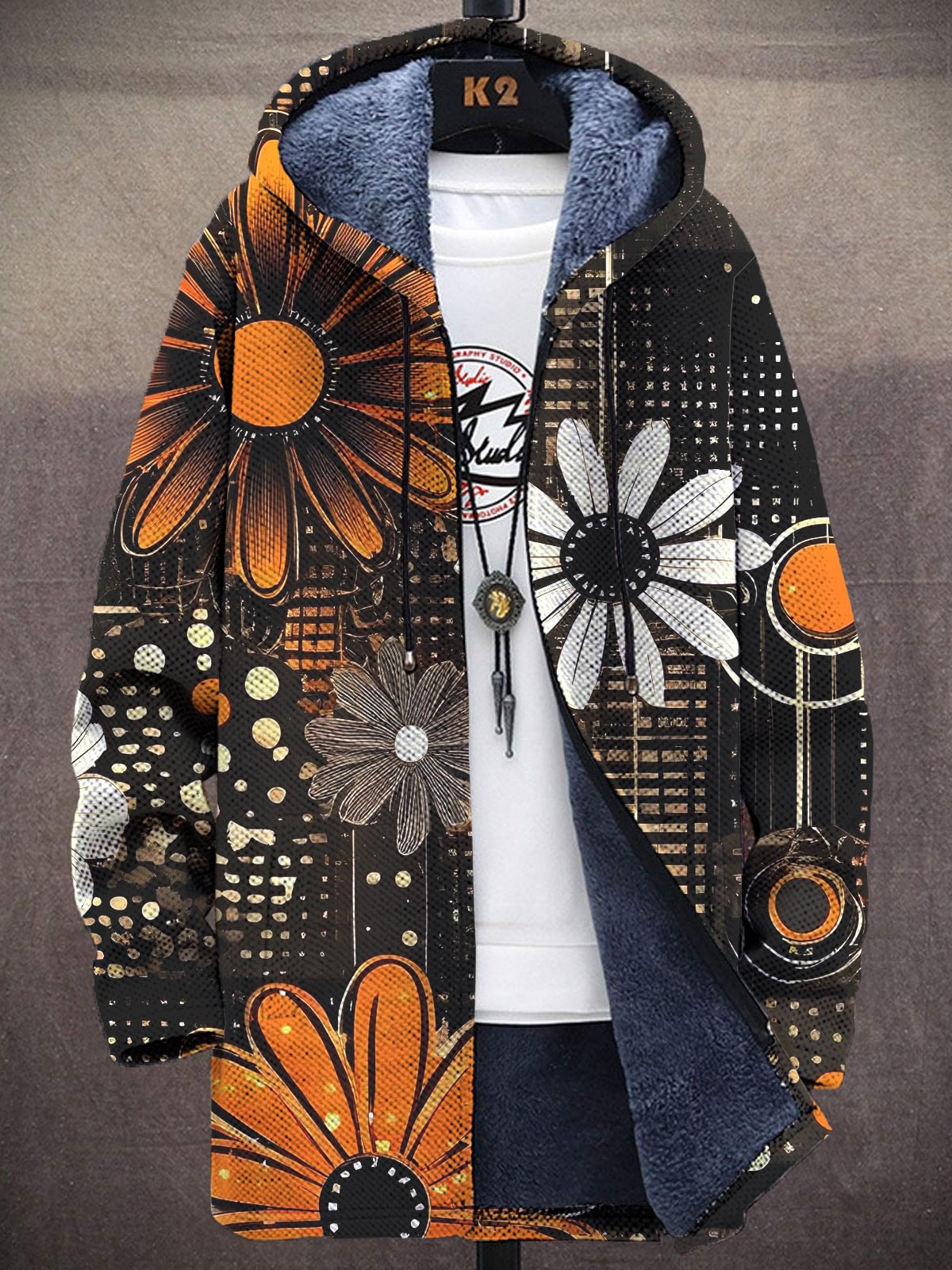 Longline Cardigan Knit - Unisex Colorful Flowers Print Plush Sweater