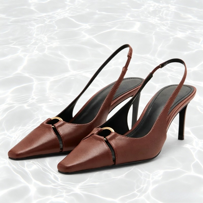 Women Fashion Rings - Retro Brown Pointed Toe Slingback High