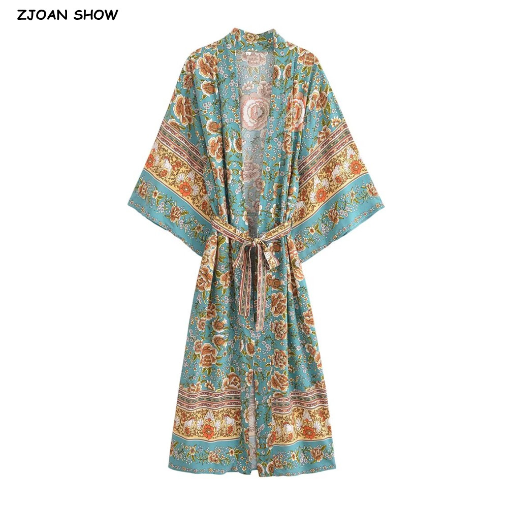 Kimono Cardigan Women - Holiday Women Green Flower Print Kimono