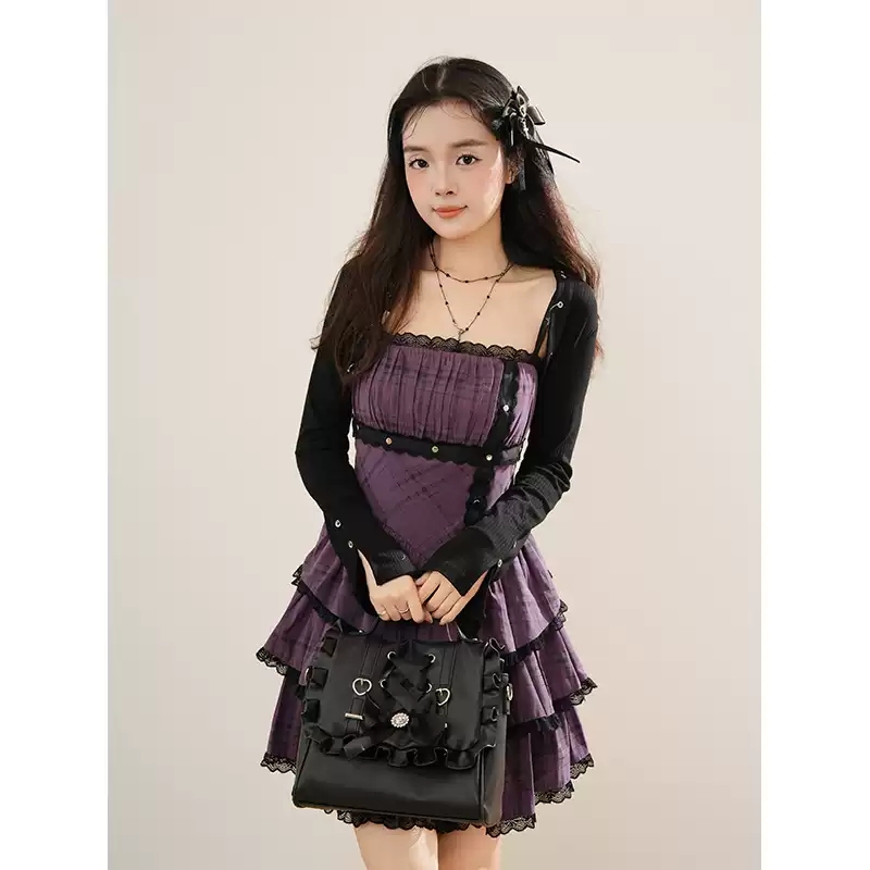 Longline Cardigan Knit - Coalfell Women Gothic Y2K 2Pcs Outfit