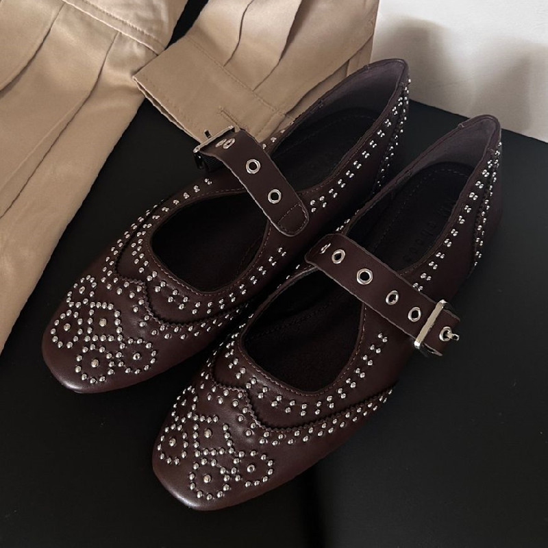 Retro Rivet Buckle Design Flat - Women Fashion Designer review and price