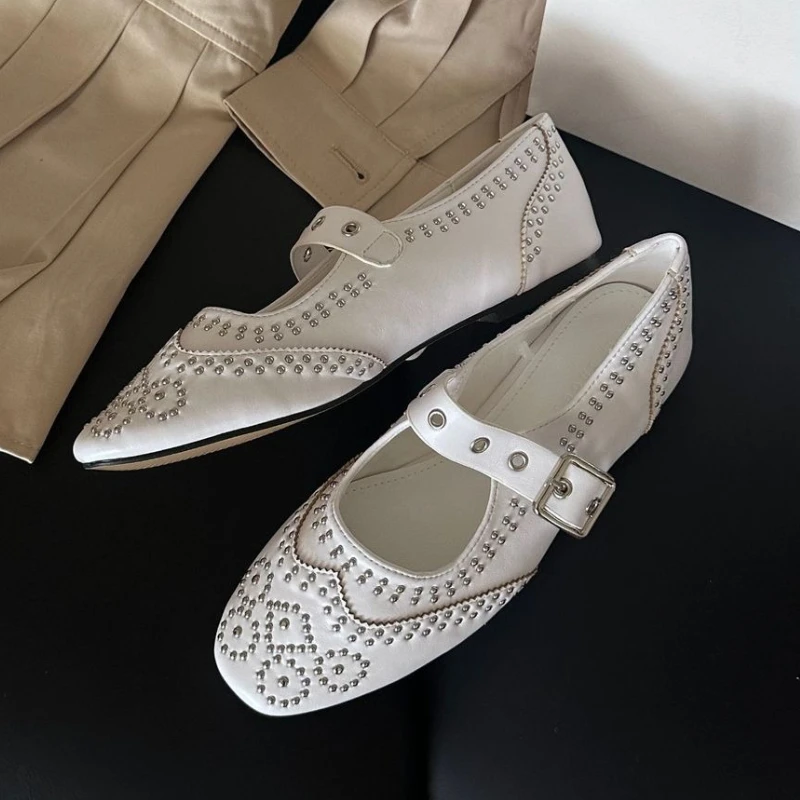 Retro Rivet Buckle Design Flat - Women Fashion Designer review and price