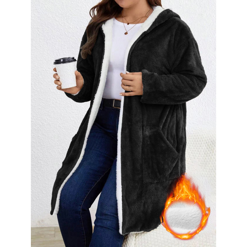 Plus Size Women Fuzzy Fleece H - Longline Cardigan Knit review and price
