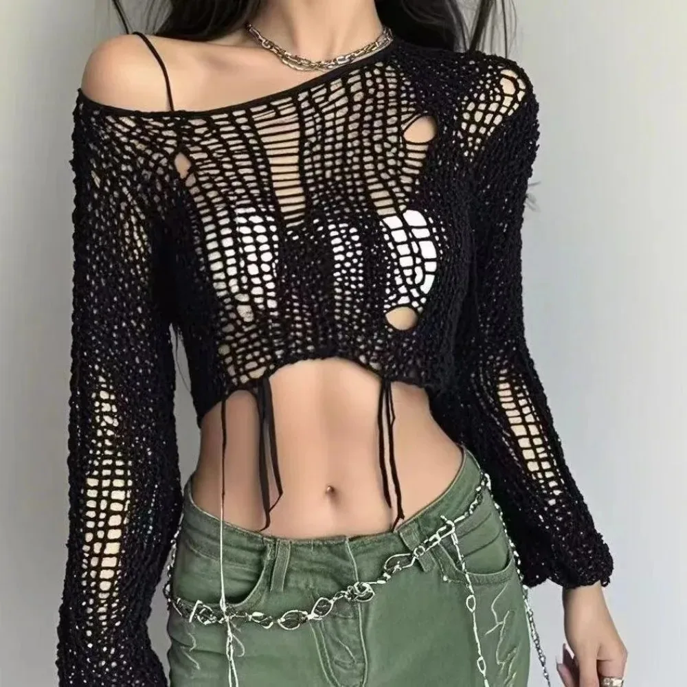 Cropped Hole Sweater Sexy Gyar - Women'S Fashion Knitwear review and price