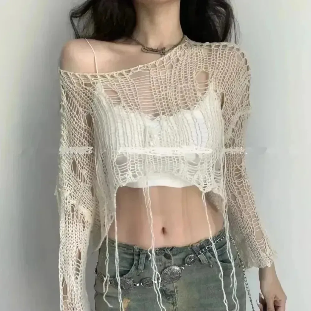 Cropped Hole Sweater Sexy Gyar - Women'S Fashion Knitwear review and price
