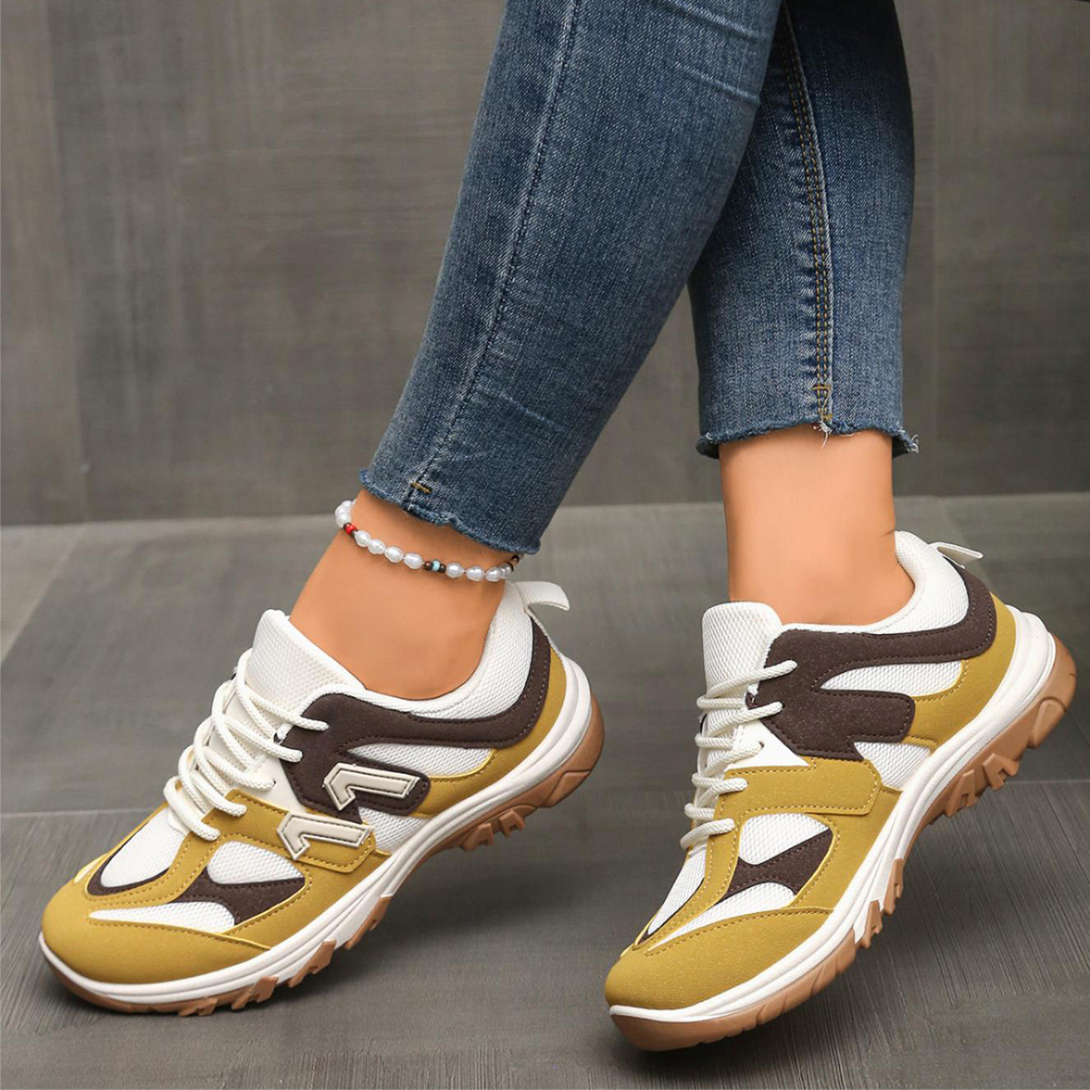 Fashion Gray Yellow Mix Color  - Women'S Yellow Fashion Sneakers review and price