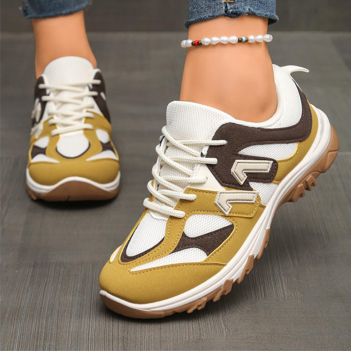 Fashion Gray Yellow Mix Color  - Women'S Yellow Fashion Sneakers review and price