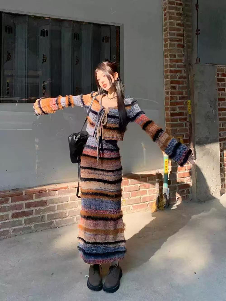 Vintage Striped Knit Cardigan  - Longline Cardigan Knit review and price