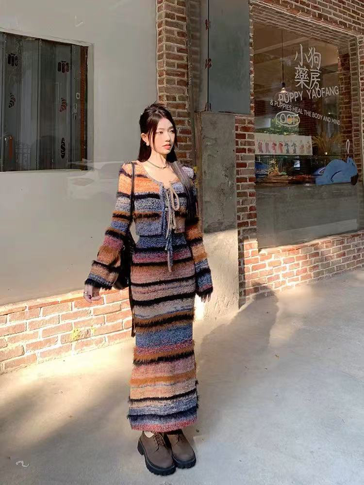 Vintage Striped Knit Cardigan  - Longline Cardigan Knit review and price