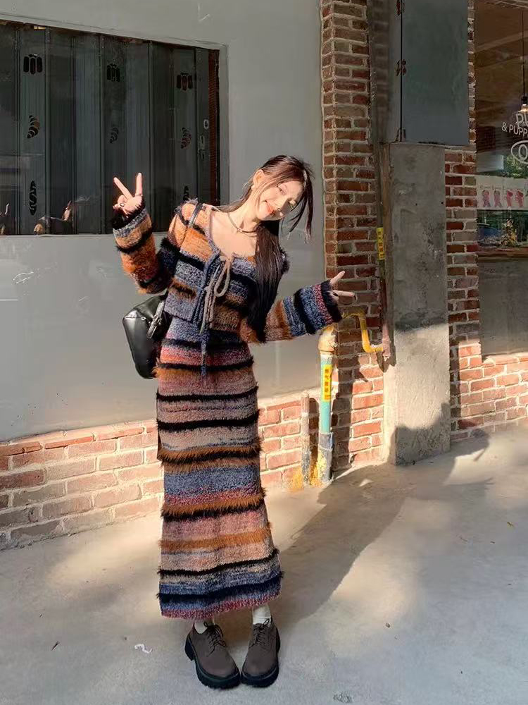 Vintage Striped Knit Cardigan  - Longline Cardigan Knit review and price