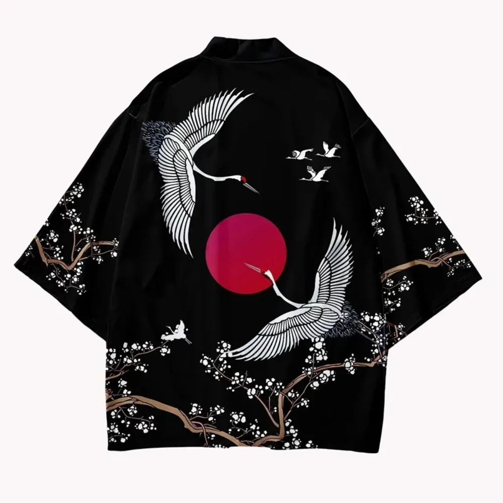 Crane Pattern Print Kimono Car - Kimono Cardigan Women review and price