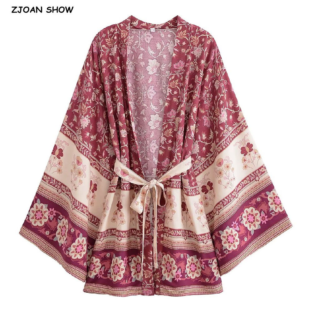 2022 BOHO Women Contrast Flowe - Kimono Cardigan Women review and price